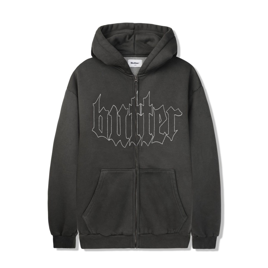 Clothing Butter Goods | Cropped Zip-Thru Hood,Washed Black