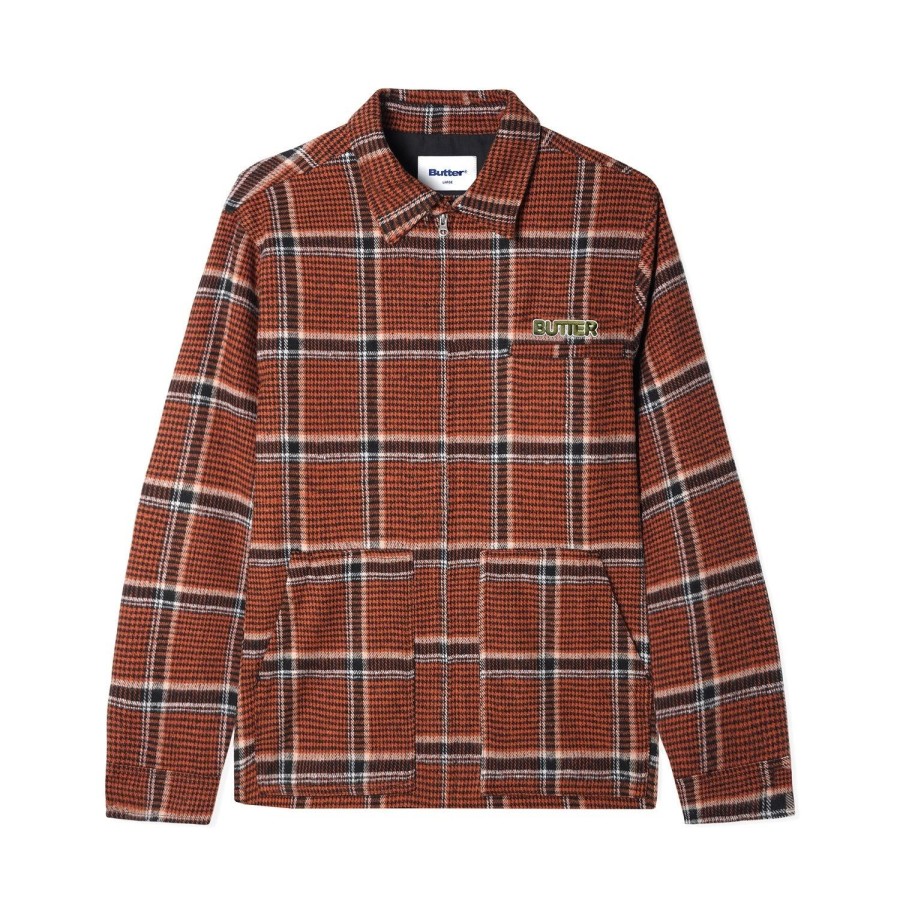 Clothing Butter Goods | Dougie Plaid Overshirt,Rust/Black/White