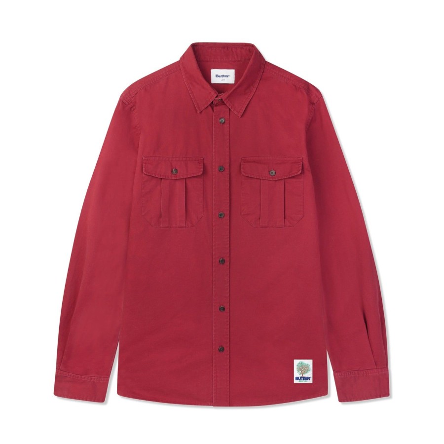 Clothing Butter Goods | Washed Pocket L/S Shirt,Burnt Red