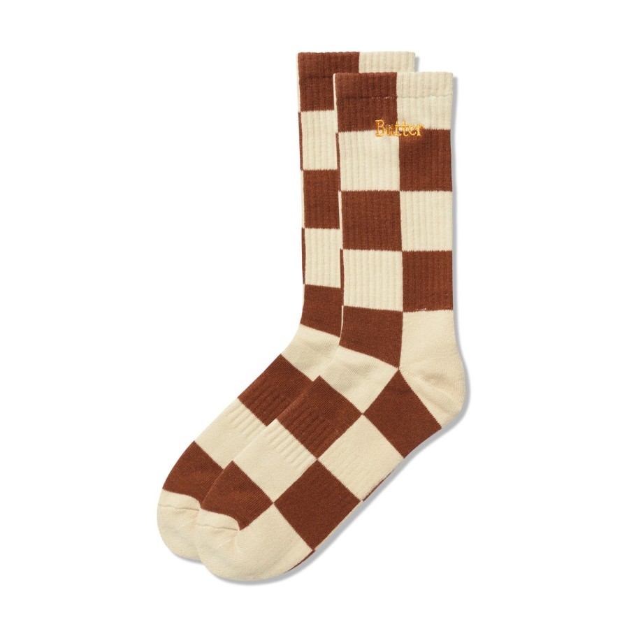 Accessories Butter Goods | Checkered Socks,Redwood/Tan