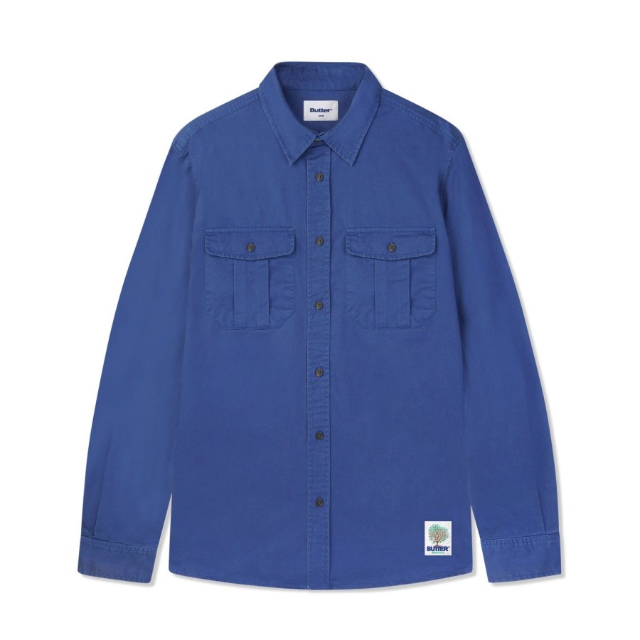 Clothing Butter Goods | Washed Pocket L/S Shirt,Work Blue