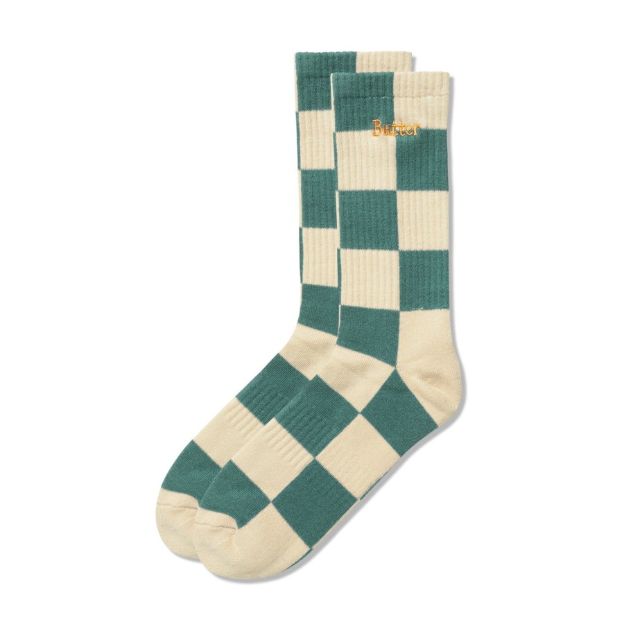 Accessories Butter Goods | Checkered Socks,Teal/Tan