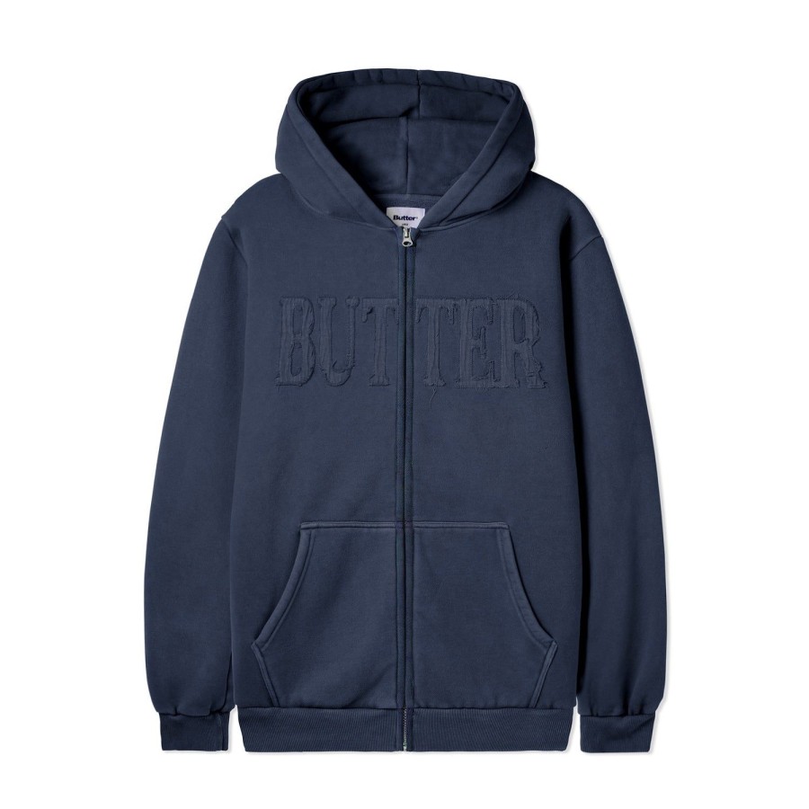 Clothing Butter Goods | Fabric Applique Zip-Thru Hood,Washed Slate