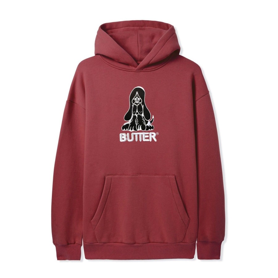 Clothing Butter Goods | Hound Embroidered Pullover,Washed Burgundy