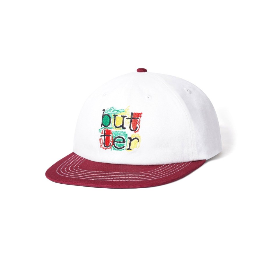 Accessories Butter Goods | Scribble 6 Panel Cap,White/Burgundy