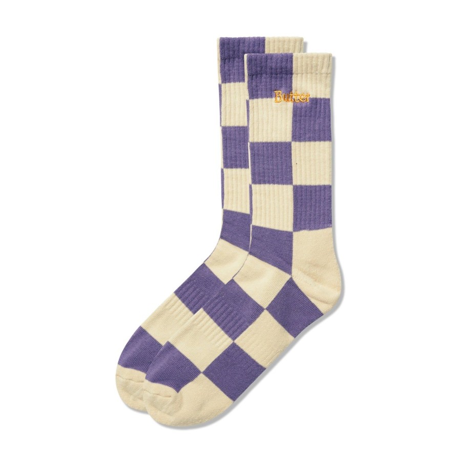 Accessories Butter Goods | Checkered Socks,Eggplant/Tan