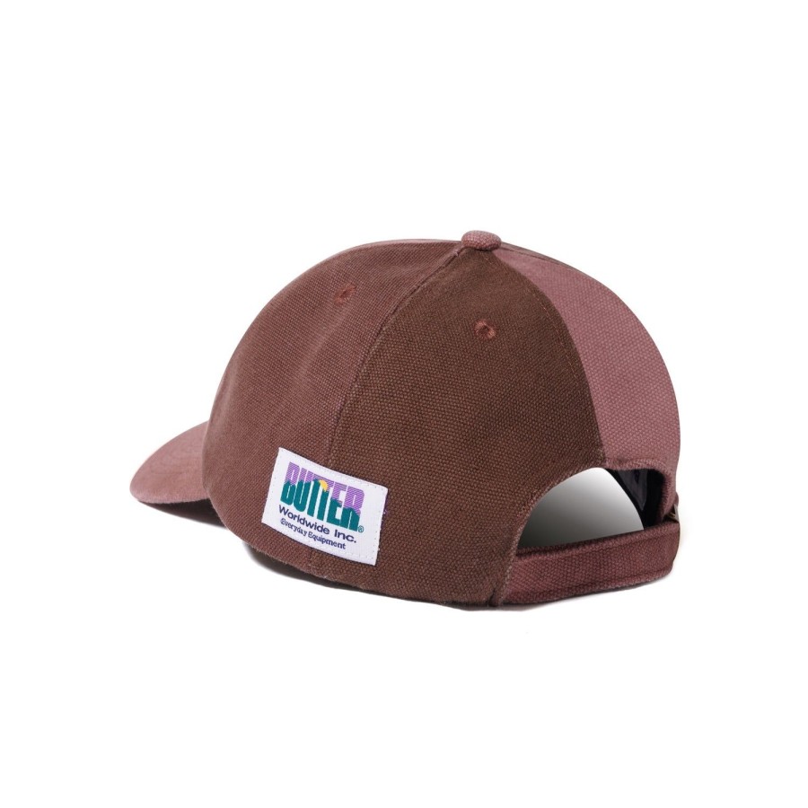 Accessories Butter Goods | Canvas Patchwork 6 Panel Cap,Washed Burgundy