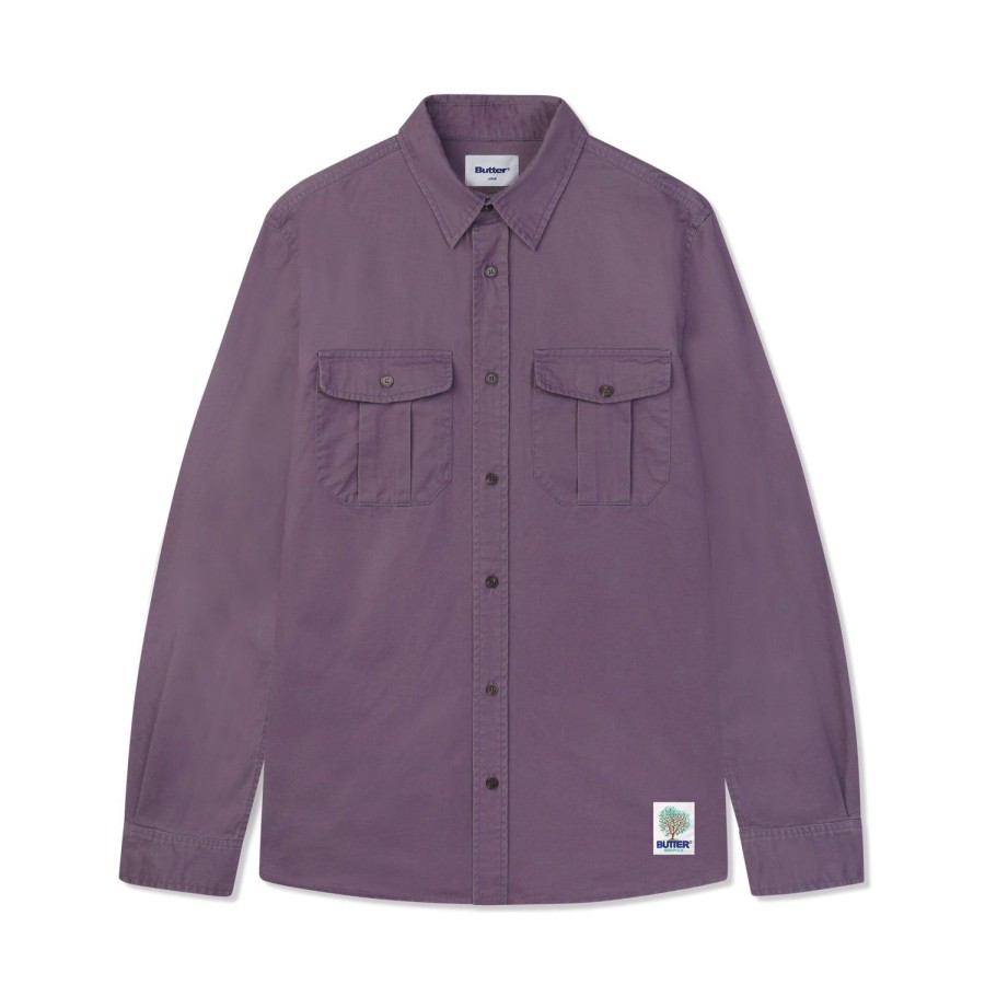 Clothing Butter Goods | Washed Pocket L/S Shirt,Eggplant