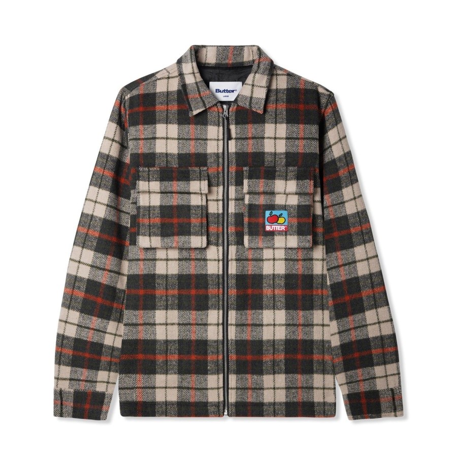 Clothing Butter Goods | Grove Plaid Overshirt,Natural/Midnight/Red