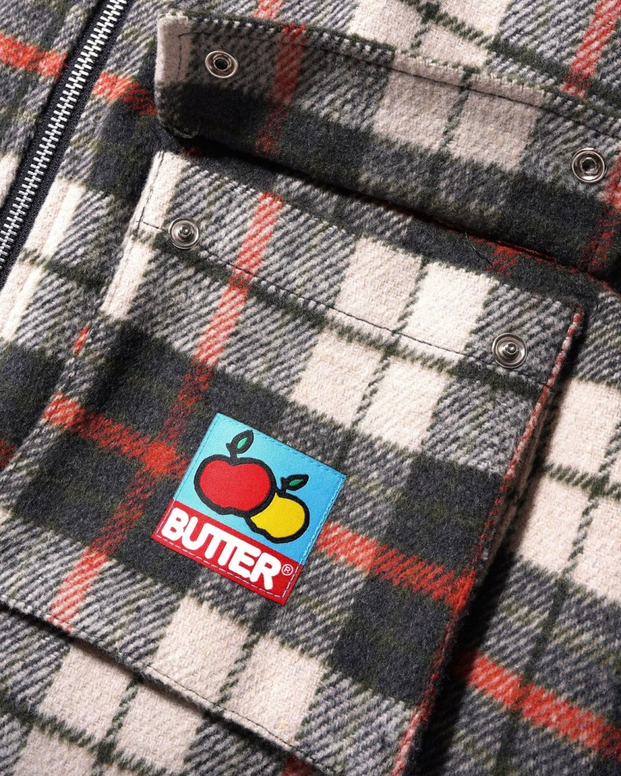 Clothing Butter Goods | Grove Plaid Overshirt,Natural/Midnight/Red