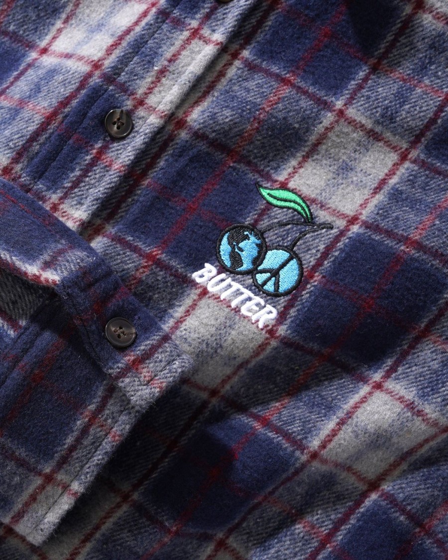 Clothing Butter Goods | Cherry Flannel Shirt,Navy