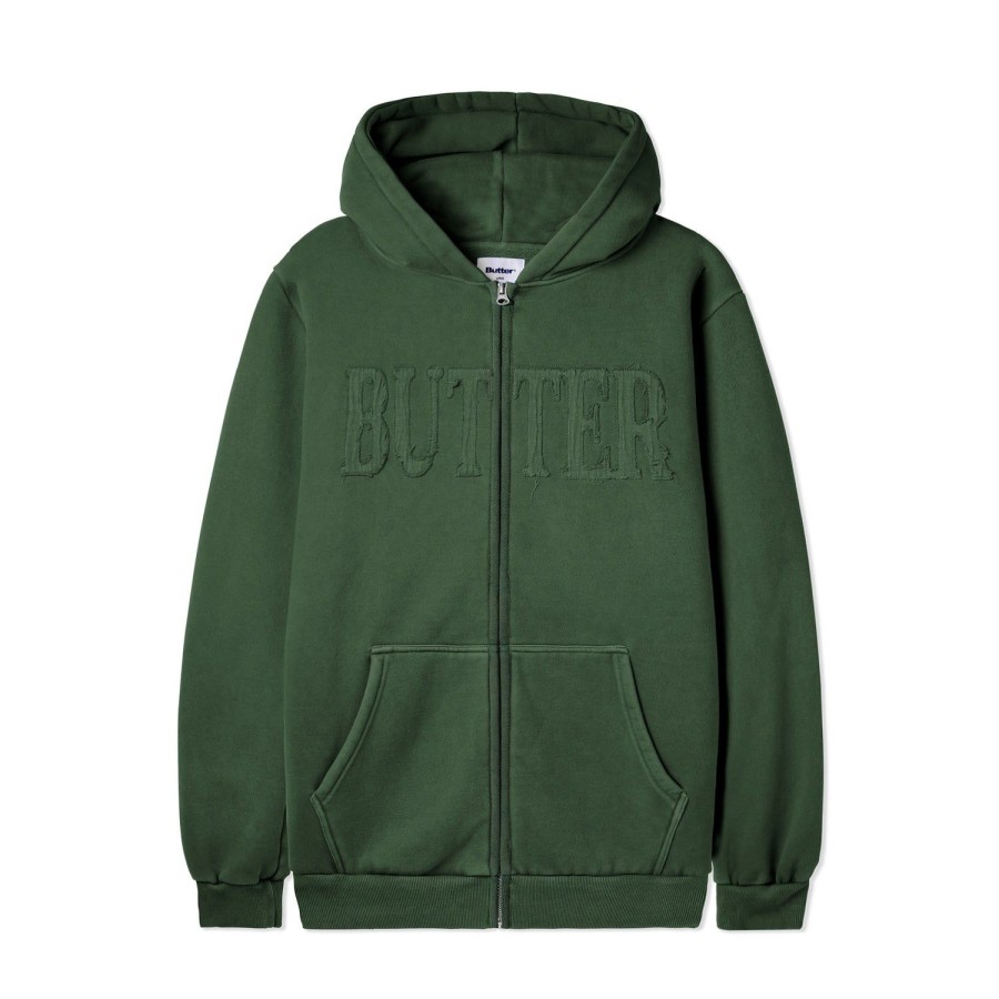 Clothing Butter Goods | Fabric Applique Zip-Thru Hood,Washed Army