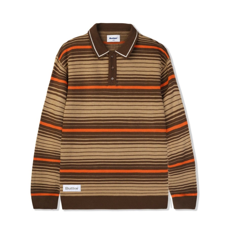 Clothing Butter Goods | Stripe Knitted Shirt,Oat/Brown/Orange